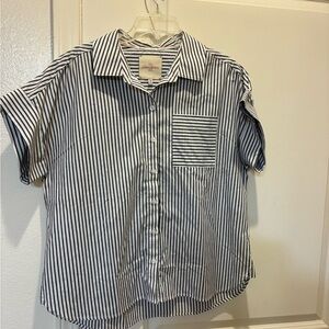 CASA CABANA 100% Cotton Charcoal Stripe Button Down Shirt Short Sleeve Top M